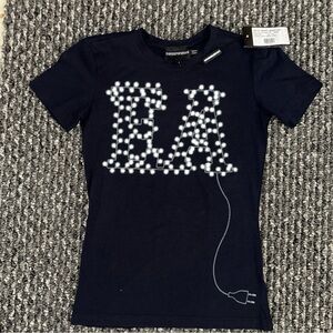 Emporio Armani Navy Logo Tee with Studded Detail